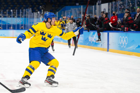 Lucas Wallmark of Sweden celebrates the 1-0 goal in the