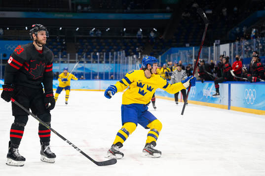 Lucas Wallmark of Sweden celebrates the 1-0 goal in the