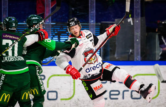 Färjestads Mattias Göransson och Malmö Redhawks Carl