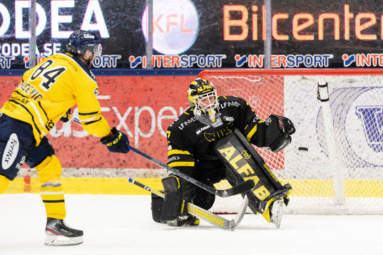 Södertäljes Dragan Umicevic och Västerås målvakt Johan