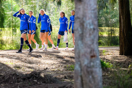 Players of Norway head to a training session with the
