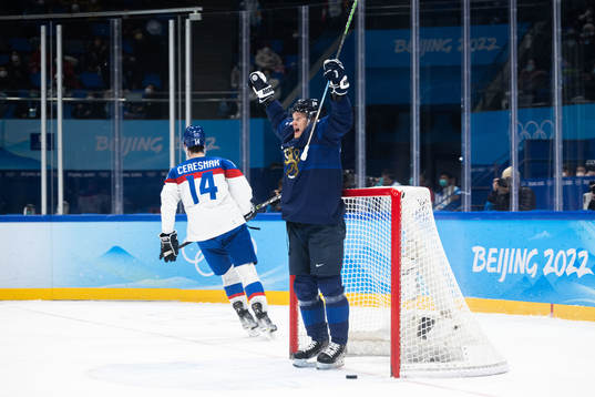 Harri Pesonen of Finland celebrates scoring the 0-2 goal in