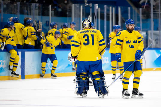Goaltender Lars Johansson and Lukas Bengtsson looks