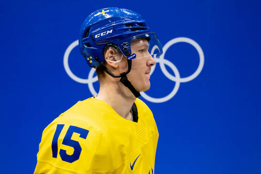 Gustav Rydahl of Sweden in the men’s ice hockey semifinal