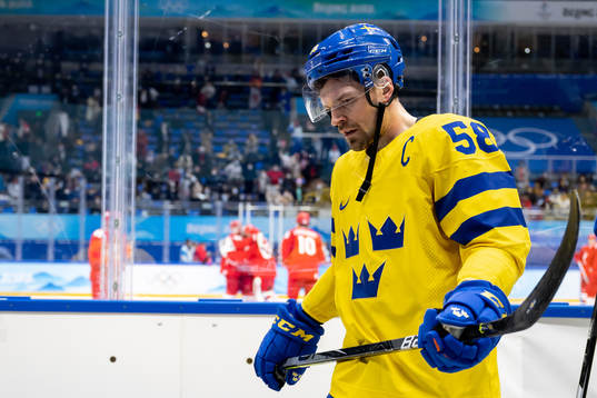 Anton Lander of Sweden looks dejected