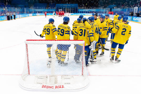 Goaltender Lars Johansson and Joakim Norström of Sweden