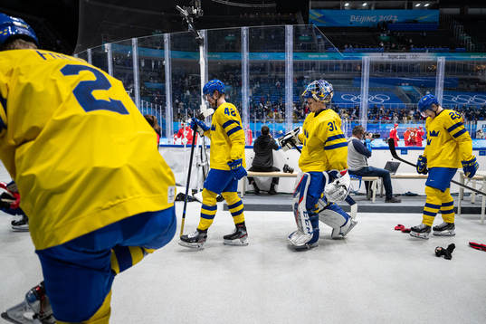 Joakim Nordström and goaltender Lars Johansson look