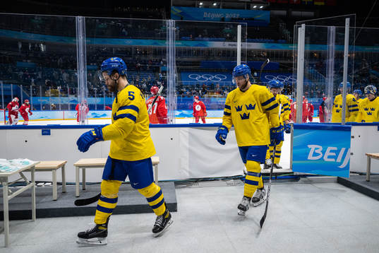 Oscar Fantenberg and Christian Folin of Sweden looks