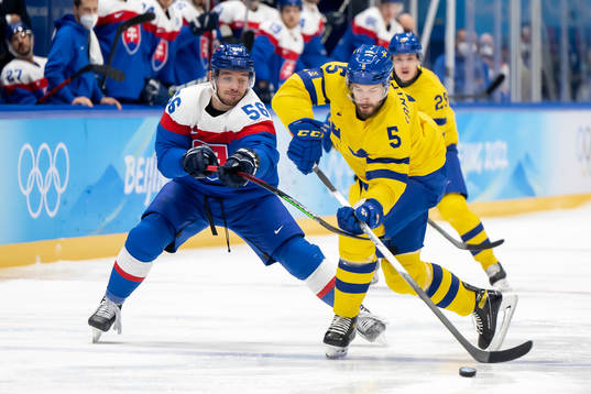 Marko Dano of Slovakia and Oscar Fantenberg of Sweden in
