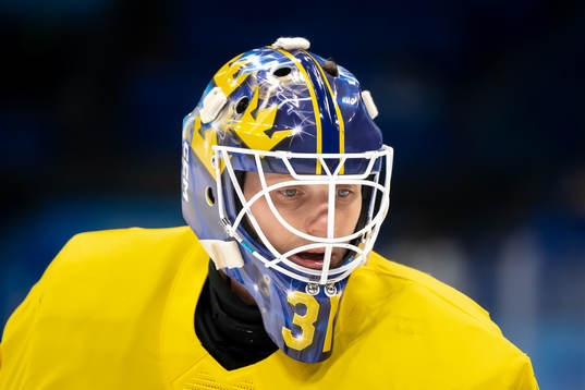 Goaltender Lars Johansson of Sweden in the men's ice hockey