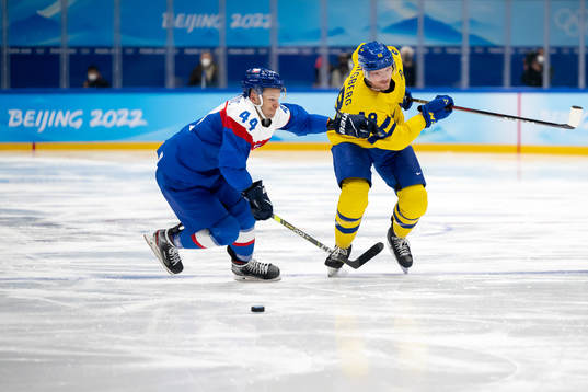 Mislav Rosandic of Slovakia and Carl Klingberg of Sweden in