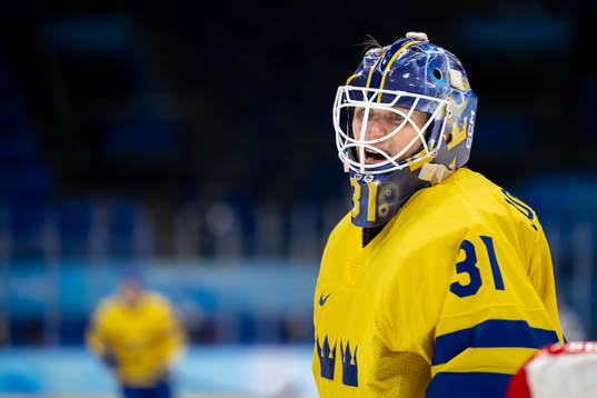 Goaltender Lars Johansson of Sweden in the men's ice hockey