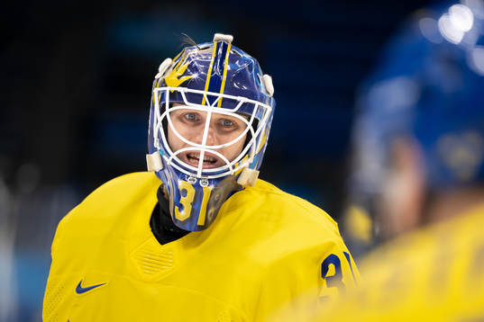 Goaltender Lars Johansson of Sweden in the men's ice hockey