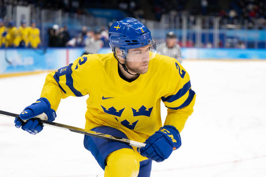 Christian Folin of Sweden in the men's ice hockey bronze