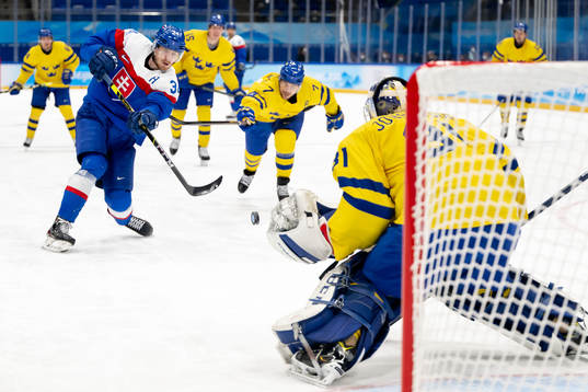 Peter Cehlarik of Slovakia in the men's ice hockey bronze