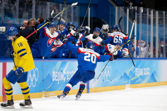 Juraj Slafkovsky of Slovakia celebrates