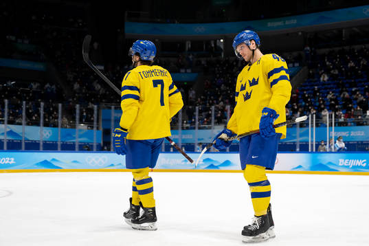 Henrik Tömmernes and Carl Klingberg of Sweden look dejected