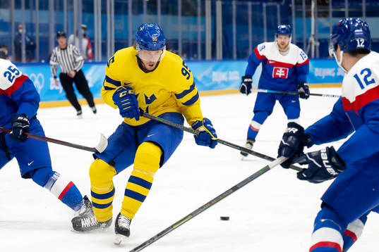 Jacob de la Rose of Sweden in the men's ice hockey bronze