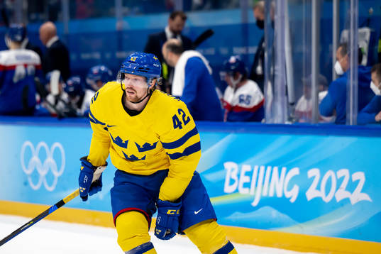 Joakim Nordström of Sweden in the men's ice hockey bronze