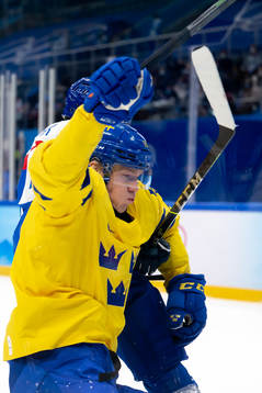 Gustav Rydahl of Sweden in the men's ice hockey bronze
