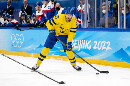 Jacob de la Rose of Sweden in the men's ice hockey bronze