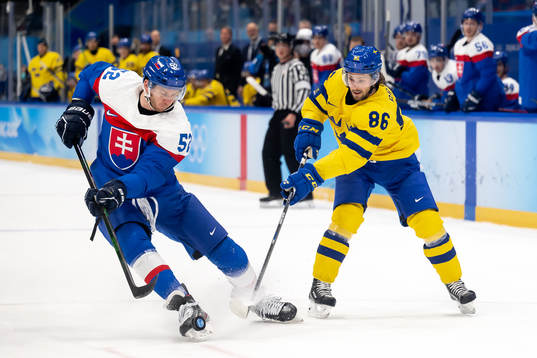 Martin Marincin of Slovakia and Mathias Bromé of Sweden in