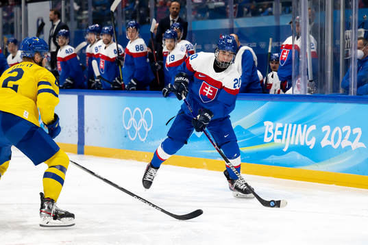 Juraj Slafkovsky of Slovakia in the men's ice hockey bronze