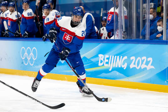 Juraj Slafkovsky of Slovakia in the men's ice hockey bronze