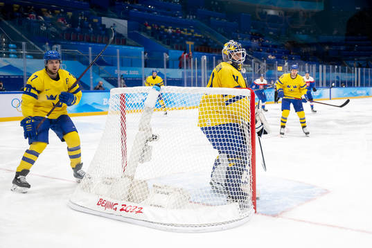 Goaltender Lars Johansson of Sweden in the men's ice hockey
