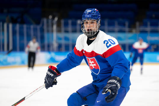 Juraj Slafkovsky of Slovakia in the men's ice hockey bronze