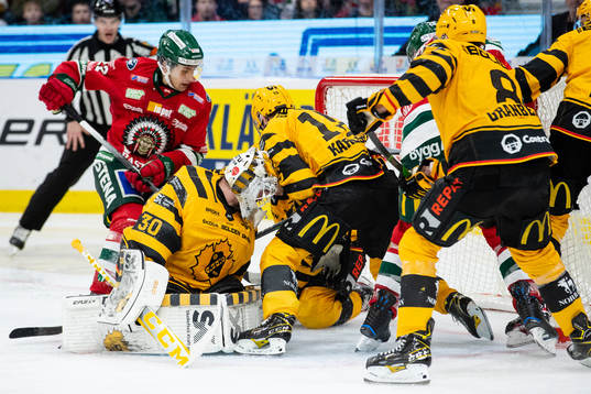 Skellefteås målvakt Gustaf Lindvall letar