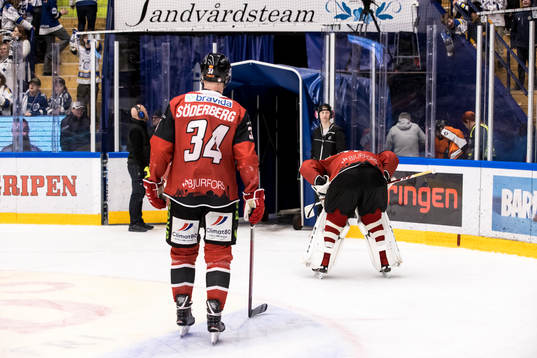Malmö Redhawks Carl Söderberg och målvakt Daniel