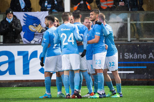 Malmö FFs Anders Christiansen jublar med lagkamrater