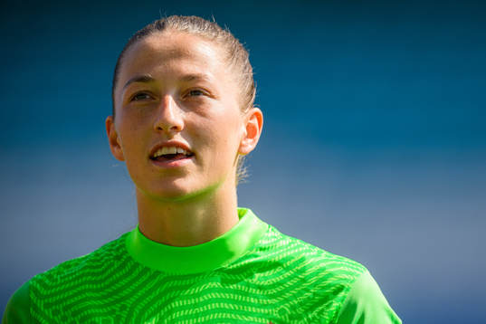 Goalkeeper Cecilie Hauståker Fiskerstrand of Norway ahead