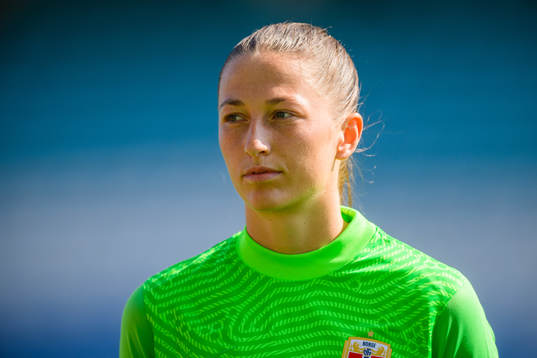 Goalkeeper Cecilie Hauståker Fiskerstrand of Norway ahead