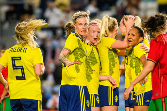 Amanda Ilestedt of Sweden is celebrated by Amanda Nildén,