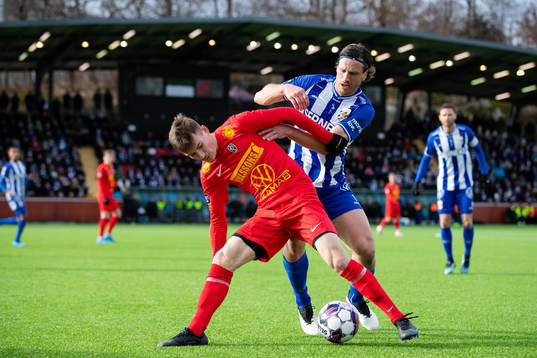 Landskronas Robin Dzabic och IFK Göteborgs Gustav Svensson