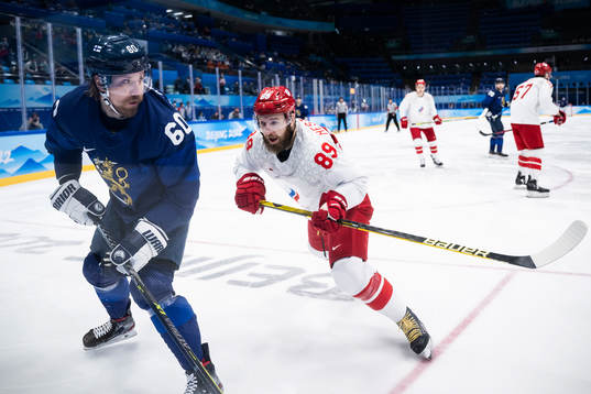 Markus Granlund of Finland and Nikita Nesterov of Russia in