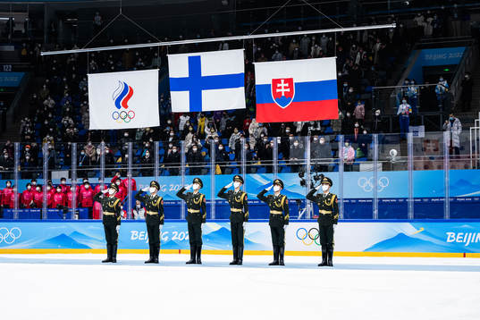 The flags of ROC (Russia), Finland and Slovakia