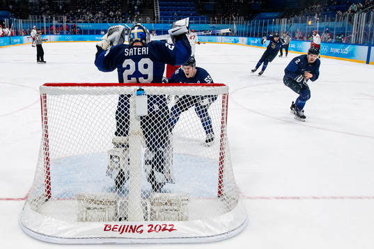 Goaltender Harri Säteri, Atte Ohtamaa and Ville Pokka of