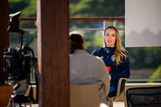 Kosovare Asllani is interviewed by the media