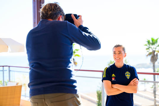Linda Sembrant is photographed by the media