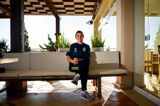 Goalkeeper Zecira Musovic pose for a portrait