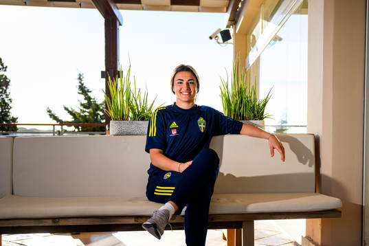 Goalkeeper Zecira Musovic pose for a portrait