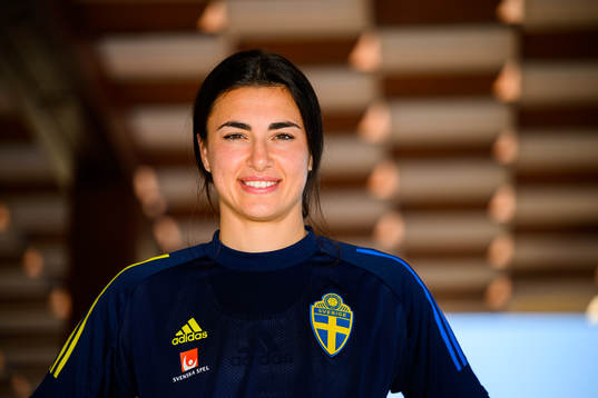 Goalkeeper Zecira Musovic pose for a portrait