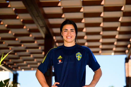 Goalkeeper Zecira Musovic pose for a portrait