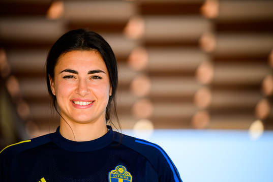 Goalkeeper Zecira Musovic pose for a portrait