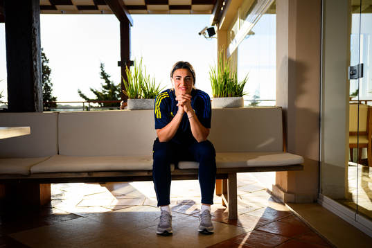 Goalkeeper Zecira Musovic pose for a portrait