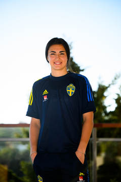 Goalkeeper Zecira Musovic pose for a portrait