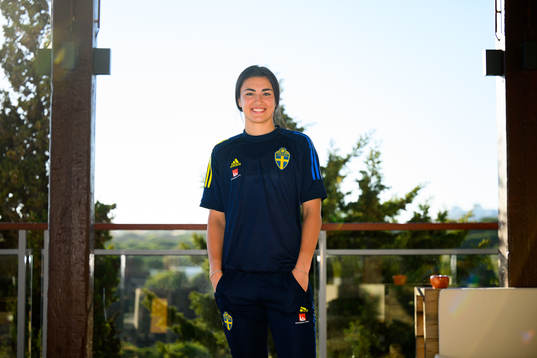 Goalkeeper Zecira Musovic pose for a portrait
